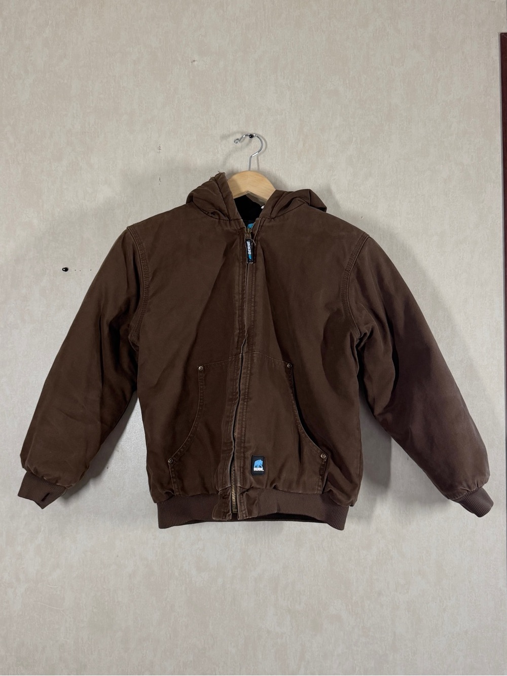 Berne Youth Boys Softstone Lined Hooded Coat-Bark Jacket Full Zip in Brown L